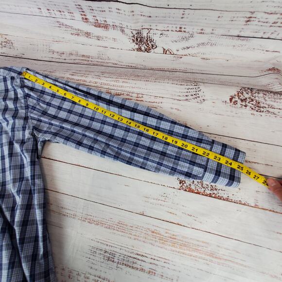 Christian Aujard Paris Blue Plaid Check Shirt Sz L Long Sleeve Buttoned Collared - Picture 10 of 10